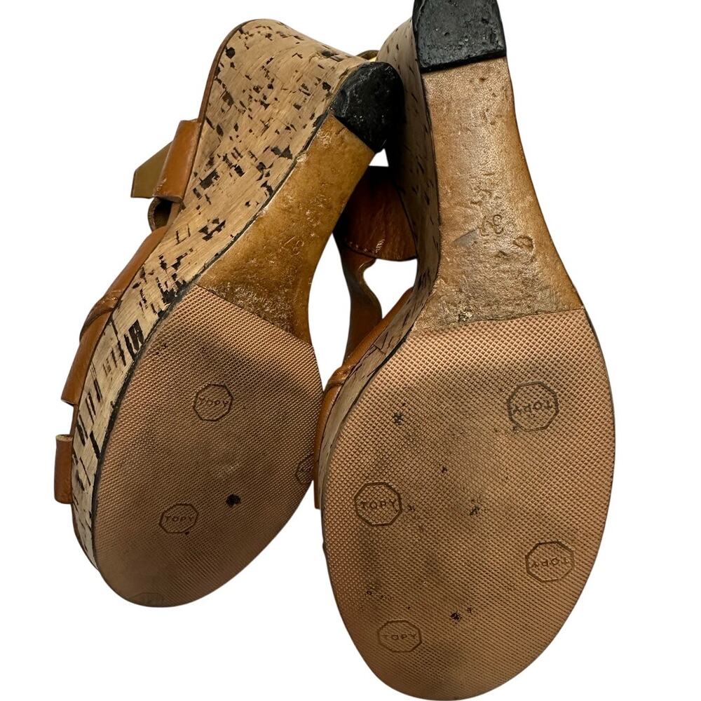 Chloe Brown Platform Sandals Leather Ankle Strap Cork Wedge - Picture 6 of 10